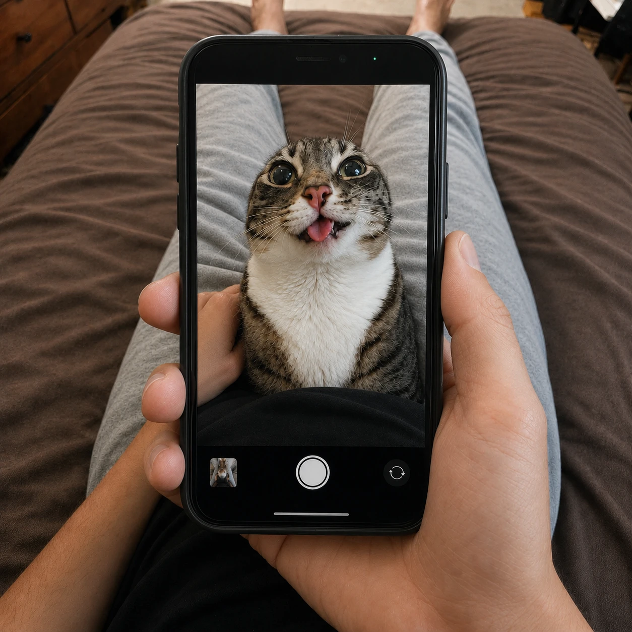 A phone taking a photo of a cat